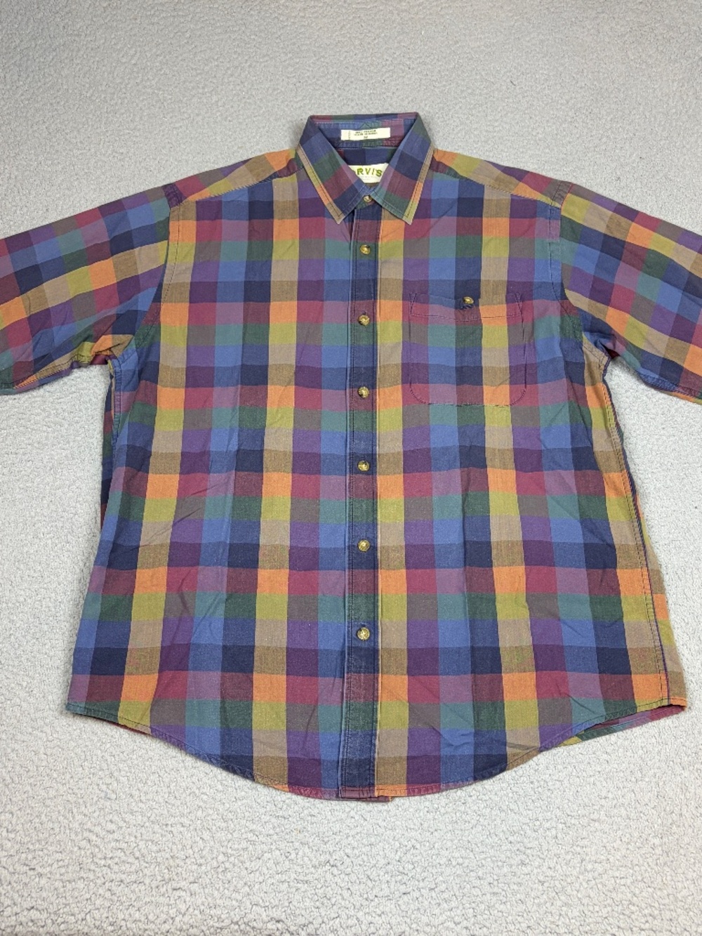 Orvis Shirt Mens Medium Multicolor Plaid Short Sleeve Button Up Outdoor Casual
